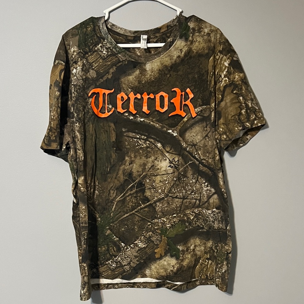 Terror Band Camouflage T-Shirt with Orange Graphic Hardcore XL